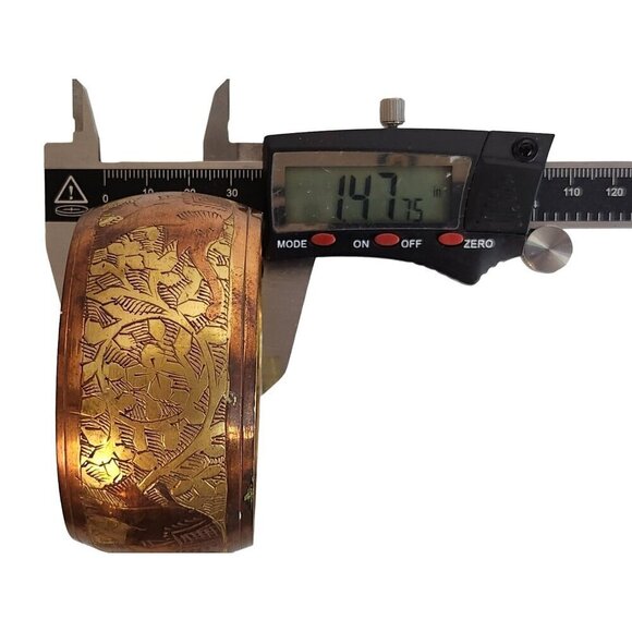 Handcrafted Vintage Brass & Copper Bangle Elephant & Flower Bangle Bracelet Wid - Picture 6 of 9